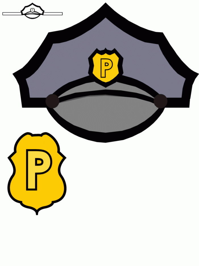 Police Officer Hat and Badge Worksheet for Pre-K Geometry Image 4 Coloring page featuring a police officer hat and gold badge for preschool geometry lessons