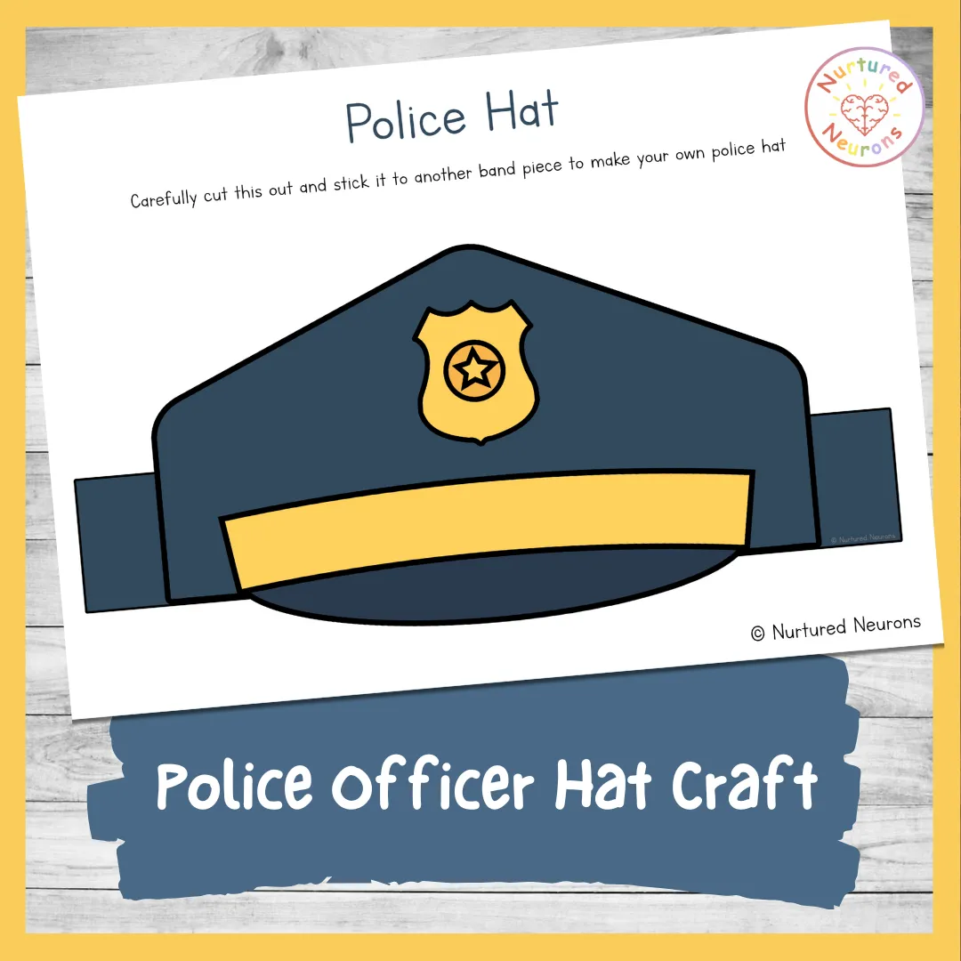 Simple police officer uniform pieces template for Pre-K community helpers activity Police officer hat and badge coloring worksheet for preschool geometry lesson