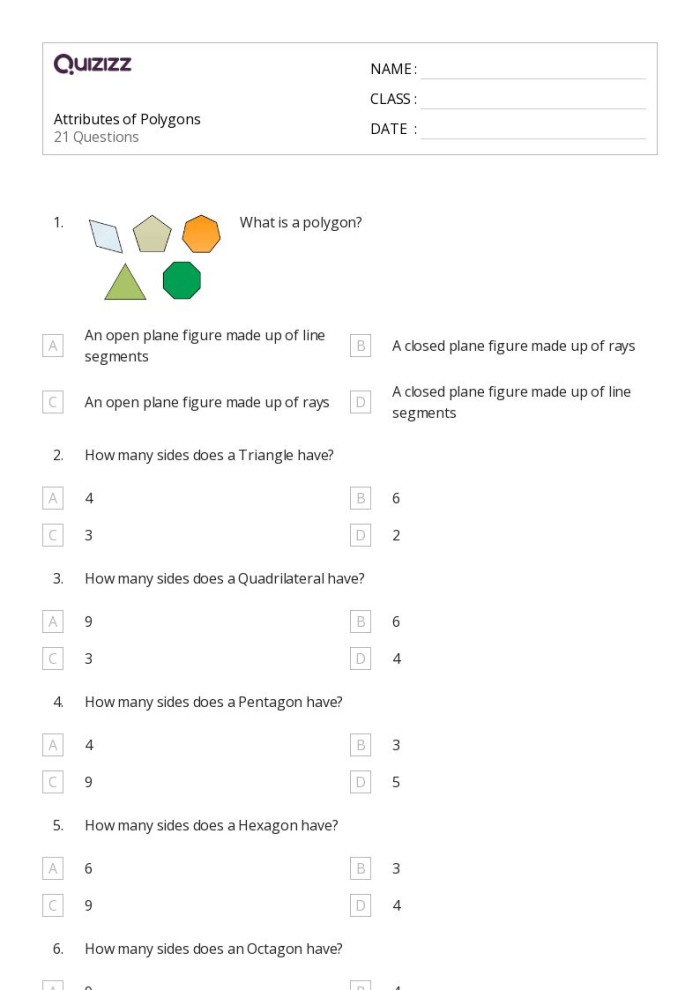 The Attributes of Polygons Glossary Reference Material for Elementary Learners Glossary page showing polygon attributes with labeled diagrams for third grade EL support lesson image five