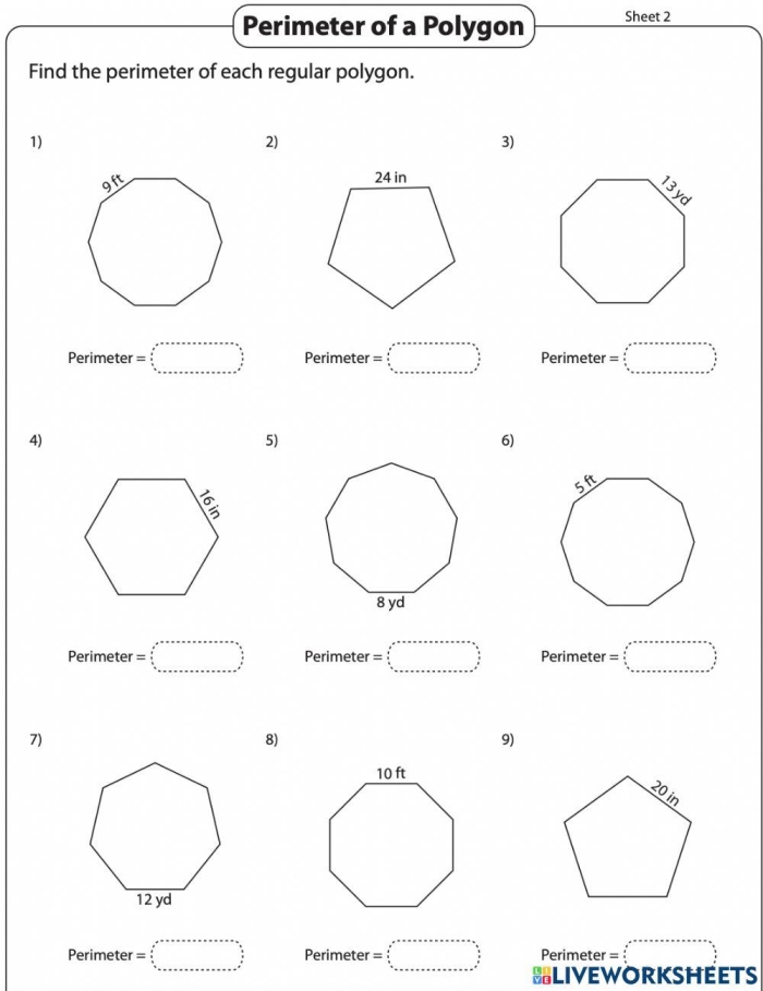 Fourth grade students solving polygon perimeter word problems using a four-step method to calculate distances around shapes