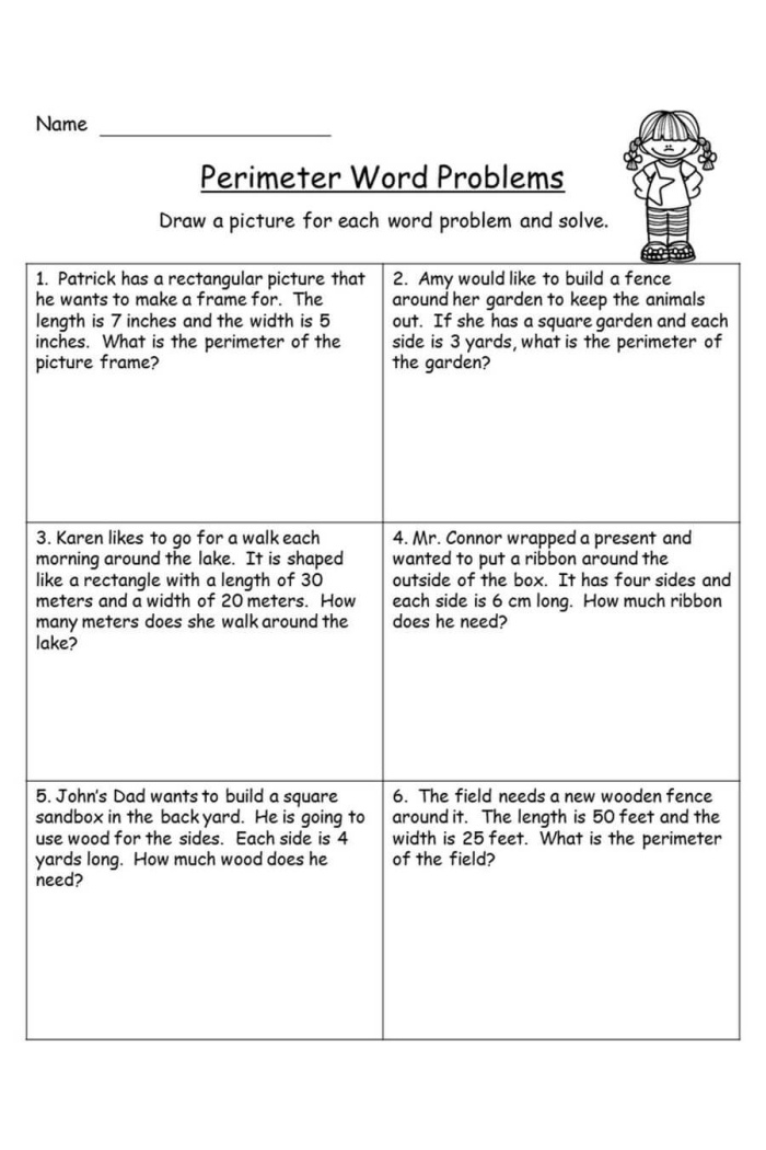 Fourth grade worksheet demonstrating four steps to solve polygon perimeter word problems