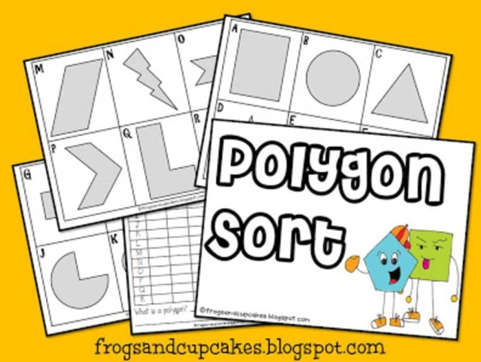 Worksheet featuring a Polygon Shape Sort activity for third graders