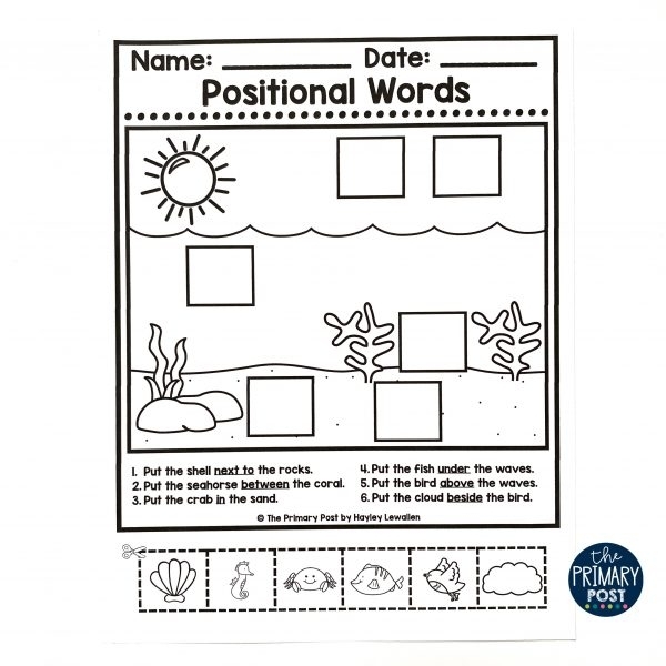 Positional Words Practice Activity 14 for Preschool Comprehension Skills Preschool student practicing positional words with colorful objects and directional placement activities for Pre-K learning