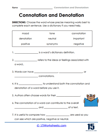 Sixth grade students completing a grammar worksheet on identifying words with positive connotations