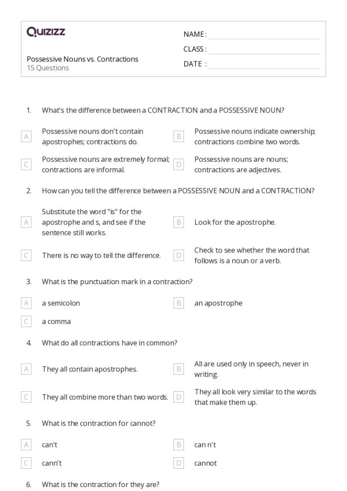 Third grade possessive apostrophe practice worksheet showing correct placement in singular and plural nouns with examples like womens hats