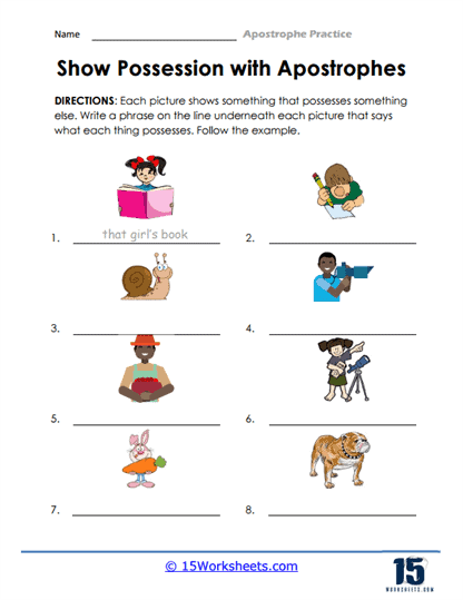Engaging Possessive Apostrophes With Punctuation Pig worksheet for handwriting practice Worksheet featuring Punctuation Pig to teach possessive apostrophes for second graders