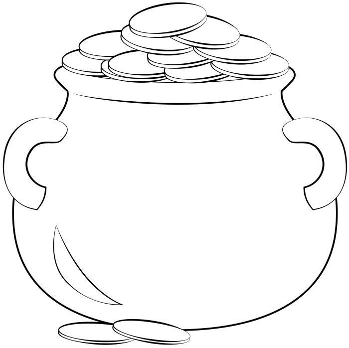 Kindergarten coloring page featuring a pot of gold at the end of a rainbow for St. Patrick's Day activity 21