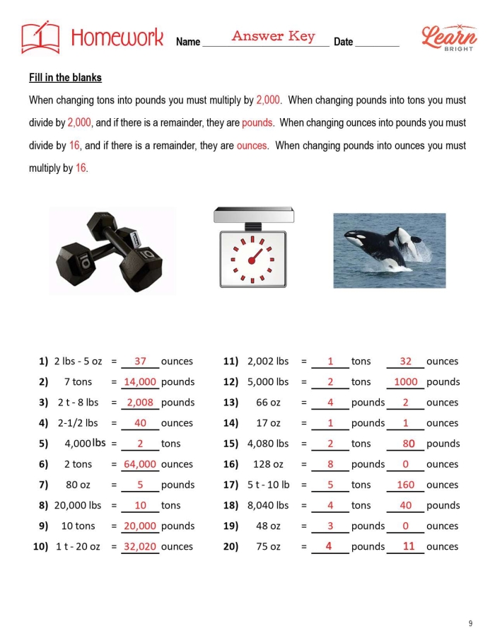 Fourth grade math worksheet showing Easter-themed problems for converting between pounds and ounces measurements