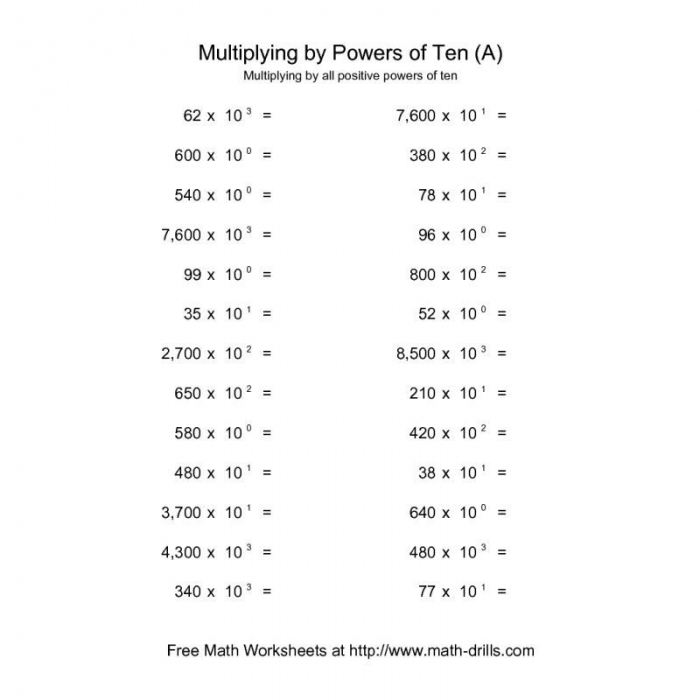 Multiplying by the Power of 10 Worksheet 12 Integers and Rational Numbers Fifth grade math worksheet focused on practicing multiplication by powers of 10 with whole numbers and decimals