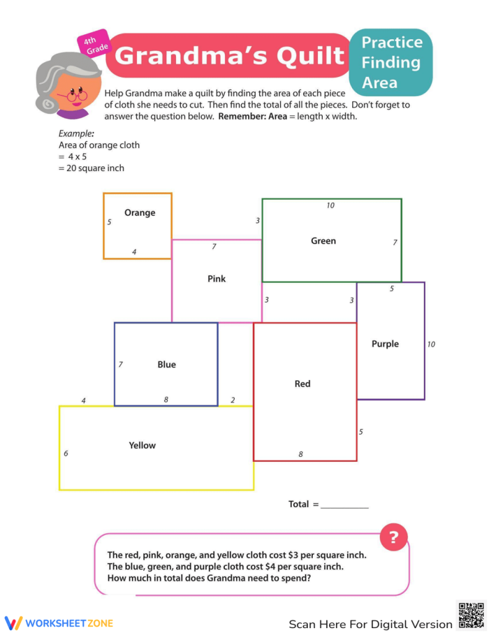 Practice Finding Area: Geometry Worksheet for Fourth Graders Worksheet illustrating the floor plan for Victor the Vacuum, focusing on calculating area for each room