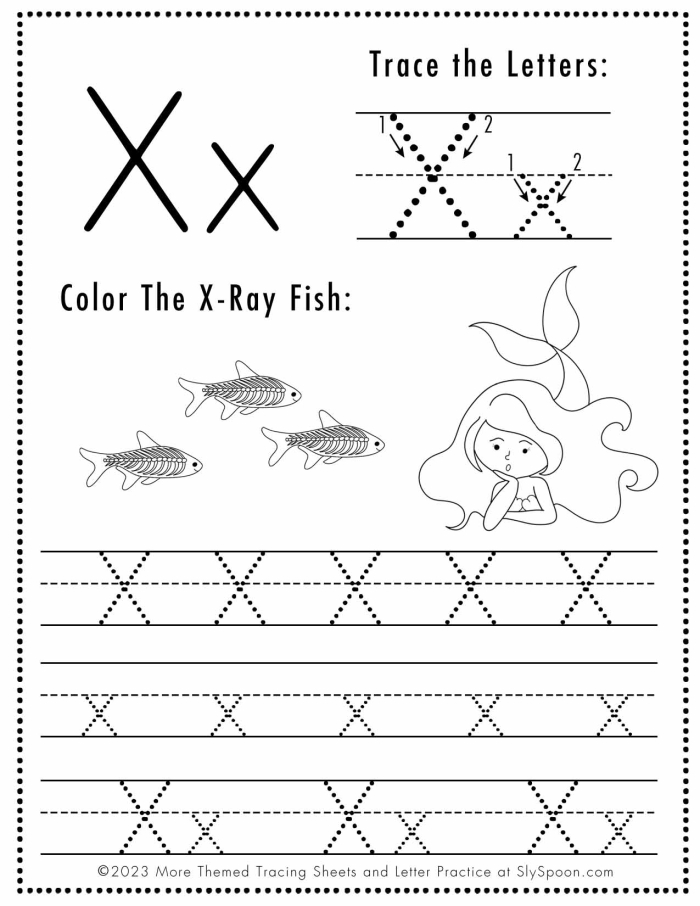 Practice Tracing the Letter X worksheet for preschoolers focusing on fine motor skill development