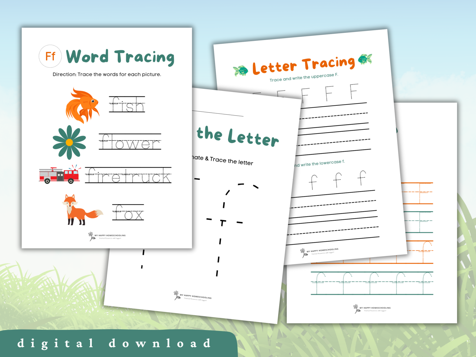 Reading worksheet for Pre-K Worksheet for tracing the letter F, designed for pre-K children to develop fine motor skills. Practice Tracing the Letter F worksheet for prekindergarten students.