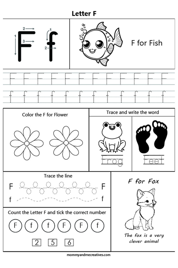 Practice Tracing the Letter F Worksheet for Pre-K Students Kids practicing tracing the letter F on a prekindergarten worksheet to enhance fine motor skills