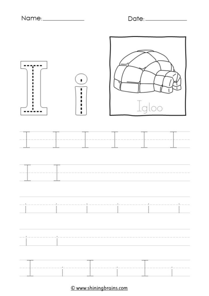Worksheet image for tracing the letter I designed for young learners in geography education Practice Tracing the Letter I worksheet for pre-kindergarten kids focusing on fine motor skills