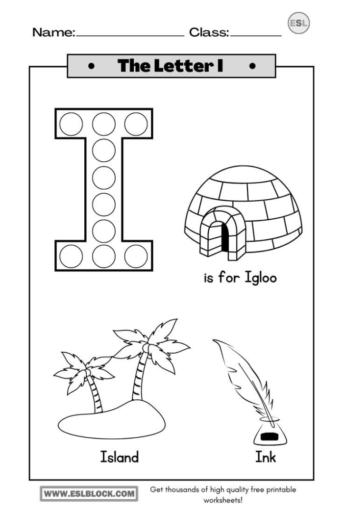 Practice Tracing the Letter I worksheet for Pre-K children in geography class Kids practicing their fine motor skills by tracing the letter I on a worksheet