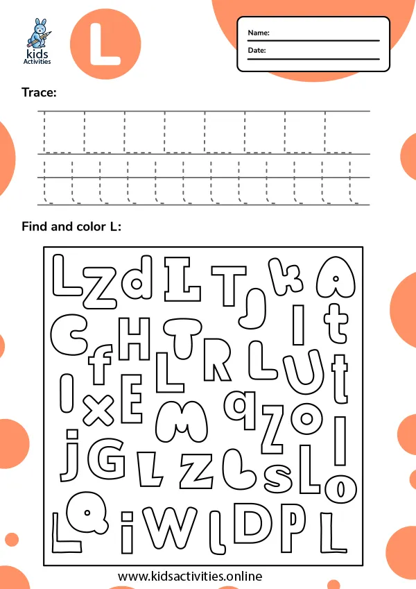 Worksheet showing children practicing tracing the letter L to enhance fine motor skills