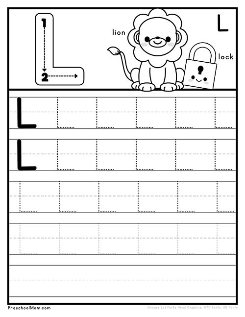 Practice Tracing the Letter L worksheet designed for Pre-K children to improve fine motor skills