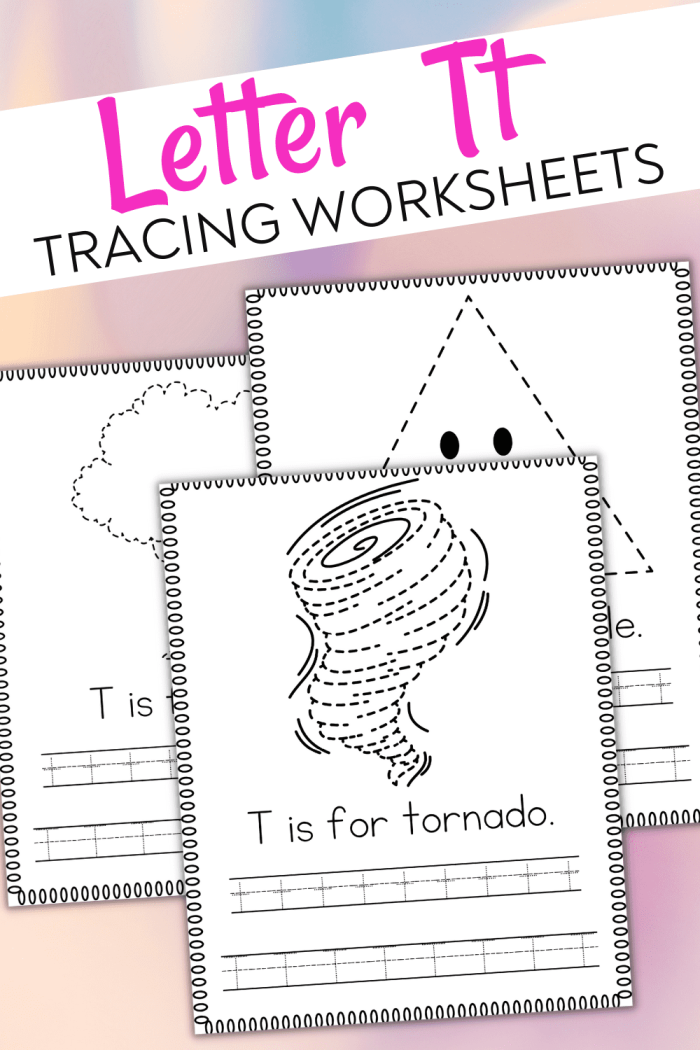 Worksheet image demonstrating how to trace the letter T for early writing practice Practice Tracing the Letter T worksheet for preschoolers to enhance fine motor skills
