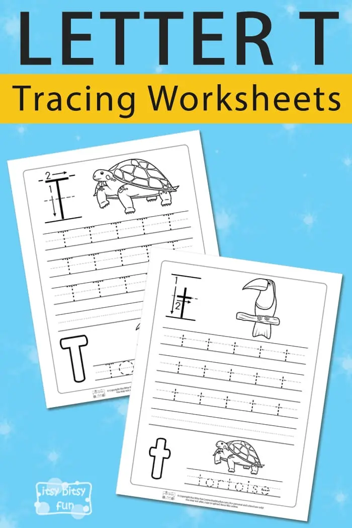 Practice Tracing the Letter T worksheet for early writing skills in preschoolers Worksheet for tracing the letter T designed for Pre-K children to develop fine motor skills