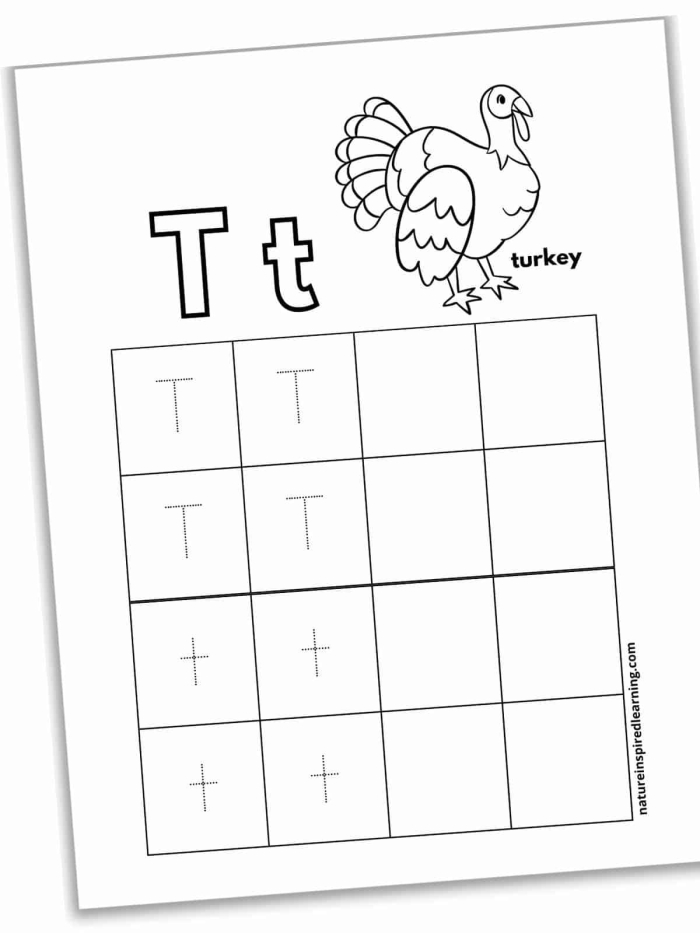 Prekindergarten writing exercise focusing on tracing the letter T Practice Tracing the Letter T worksheet designed for pre-K children to enhance fine motor skills