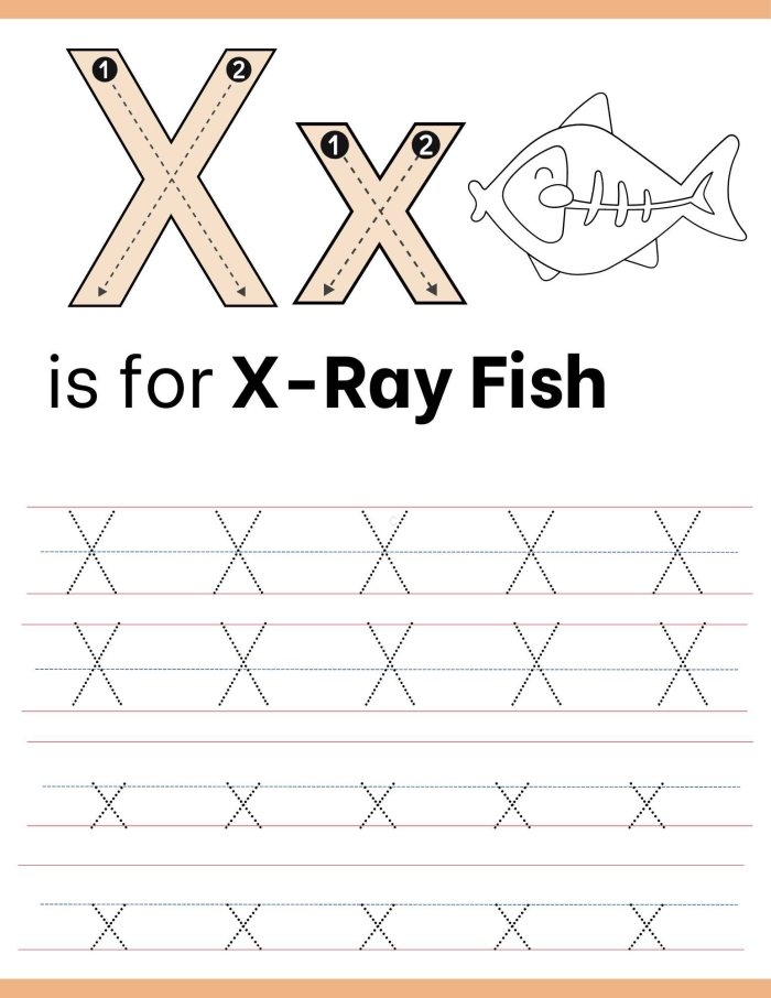 Children practicing tracing the letter X on an engaging worksheet