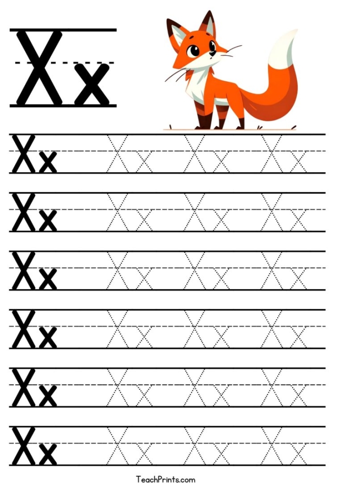 Kids practicing their fine motor skills by tracing the letter X on a worksheet
