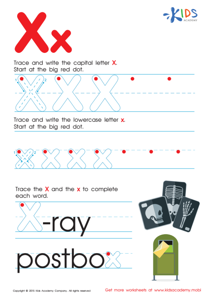 Worksheet for practicing tracing the letter X to enhance fine motor skills in preschoolers