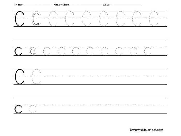 Practice Tracing the Letter C worksheet for Pre-K
