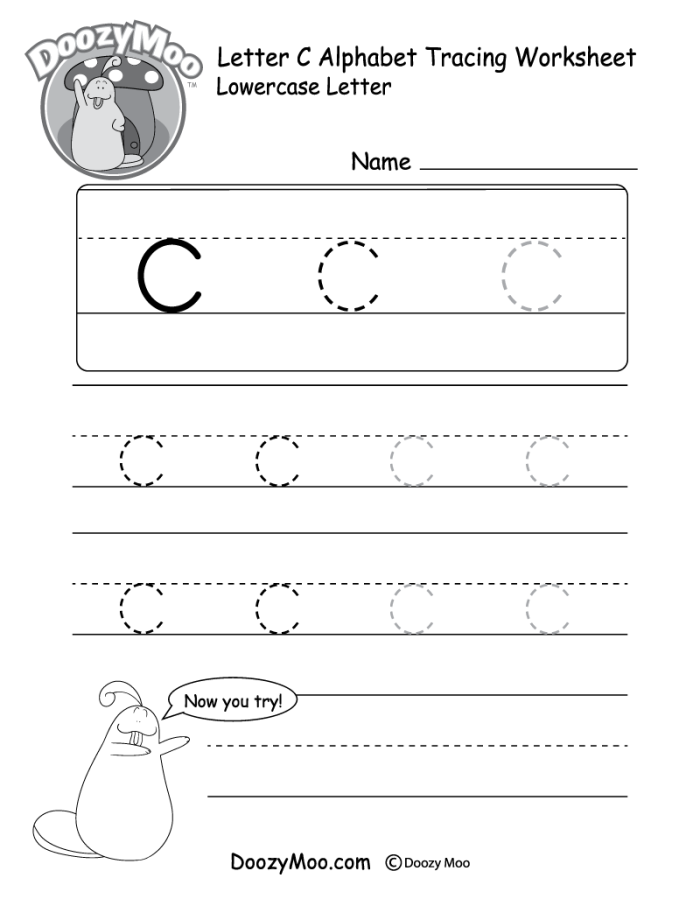 Pre-K student worksheet for practicing and tracing the uppercase and lowercase letter C with fine motor skill exercises