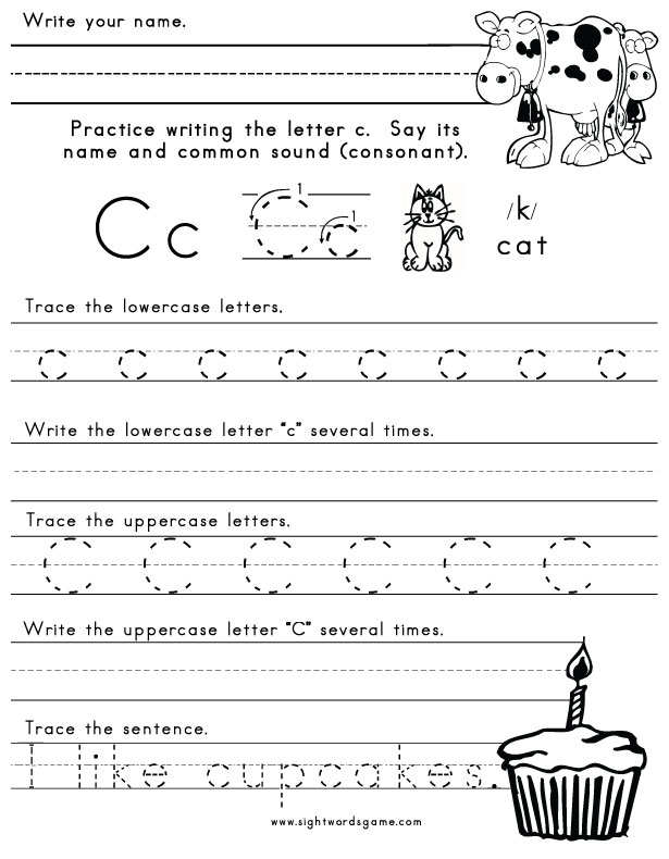 Practice Tracing the Letter C worksheet for Pre-K