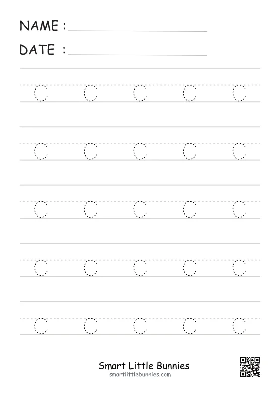 Pre-K worksheet with tracing lines and the letter C for fine motor skill practice
