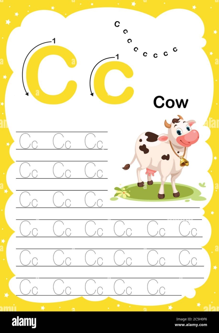 Pre-K worksheet with tracing lines and the letter C for handwriting practice 21