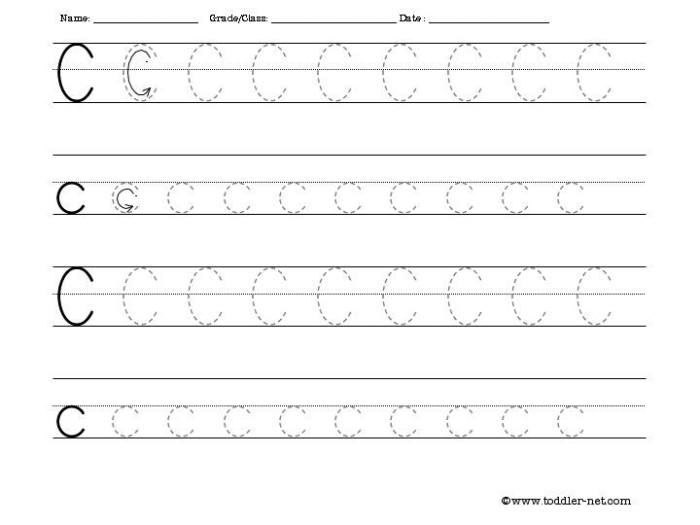 Practice Tracing the Letter C worksheet for Pre-K