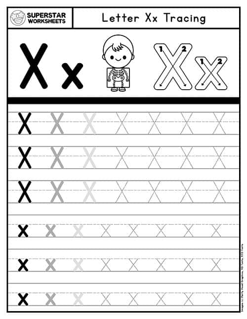 Practice Tracing the Letter X worksheet designed for preschoolers to enhance fine motor skills