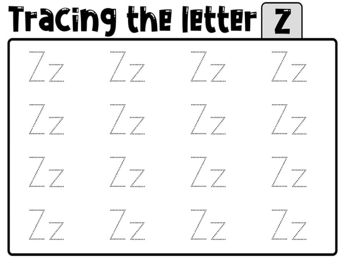 Practice Tracing the Letter Z worksheet for Pre-K kids to enhance fine motor skills