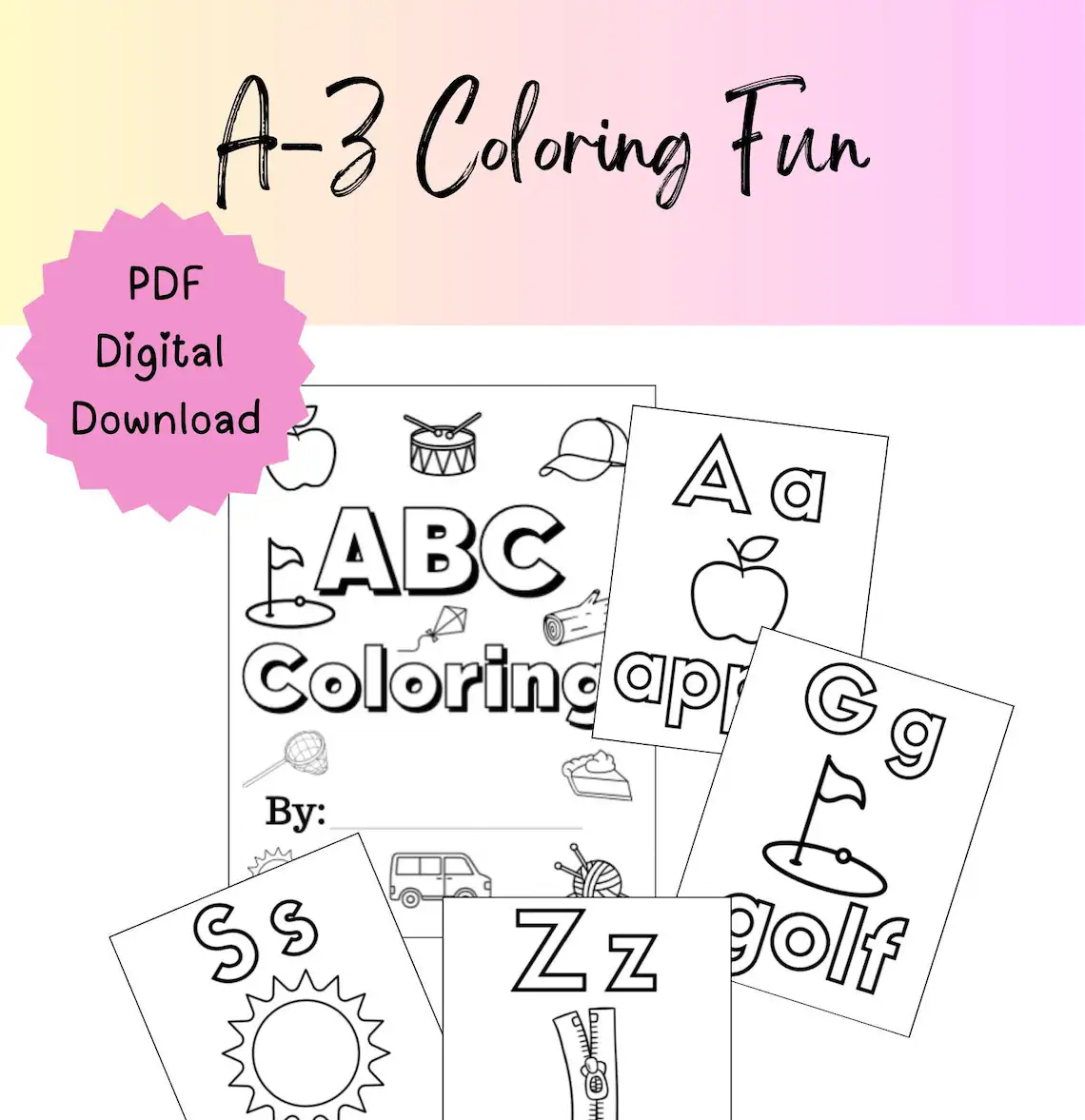 Pre-K student coloring an ABC worksheet to practice alphabet recognition