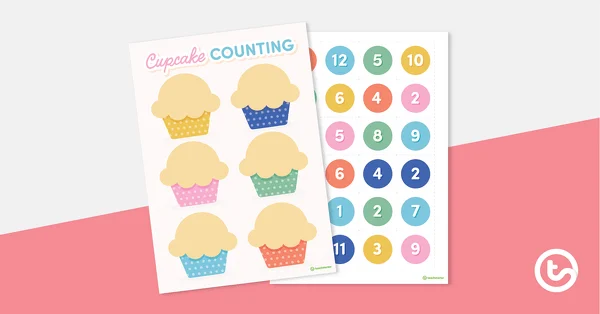 Colorful Counting Cupcakes worksheet for Pre-K children to practice addition by counting and matching numbers