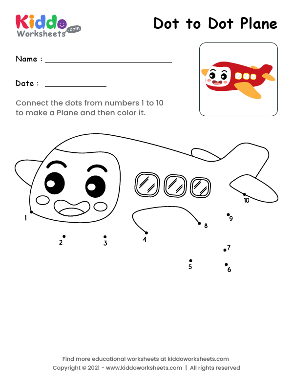 Airplane Dot-to-Dot Worksheet Activity for Pre-K Sight Words 10 Pre-K airplane dot-to-dot worksheet featuring letters A through Z to connect