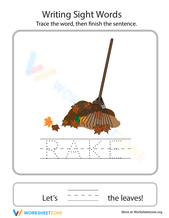 Pre-K worksheet page featuring tracing exercises and a word search for the -ake word family