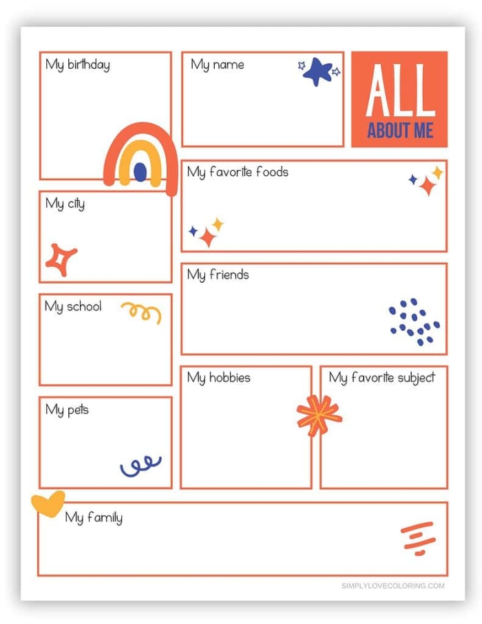 All About Me Report Writing Worksheet for Pre-K Students Image 20 Pre-K student completing an All About Me Report writing worksheet with colorful illustrations