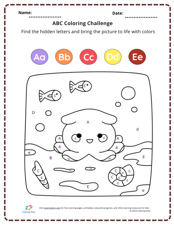 Pre-K ABC coloring page featuring alphabet letters for early childhood life science learning