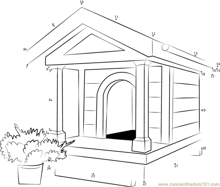 Alphabet Dot-to-Dot Dog House Coloring Page 23 Pre-K worksheet with an alphabet dot-to-dot puzzle showing a cute puppy in a doghouse 23
