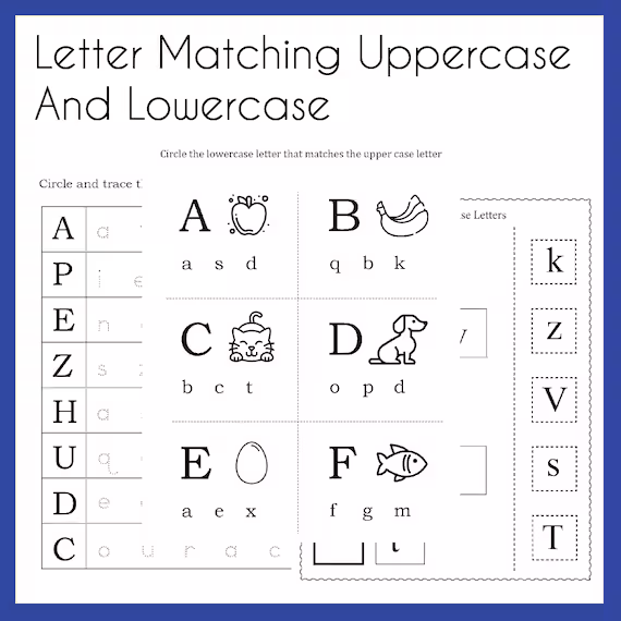 Pre-K alphabet worksheet for matching lowercase and uppercase letters with puzzle pieces 11