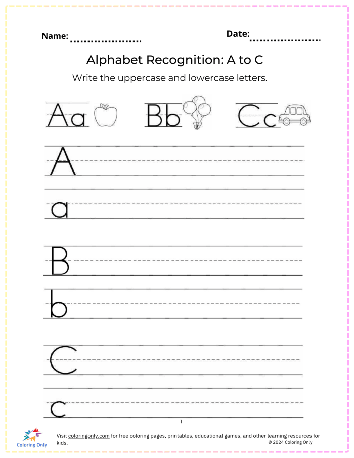 Pre-K student working on an alphabet matching letter recognition worksheet