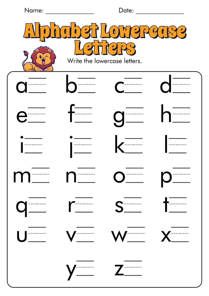 Pre-K alphabet practice worksheet featuring tracing and writing exercises for the letter A