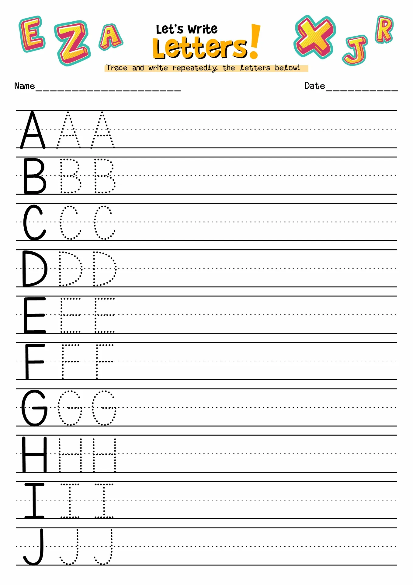 Tracing and drawing activities for the letter A in a Pre-K worksheet
