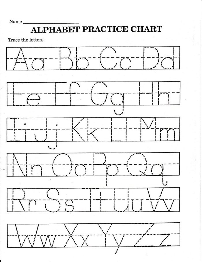 Pre-K alphabet practice worksheet featuring tracing and drawing exercises for the letter A