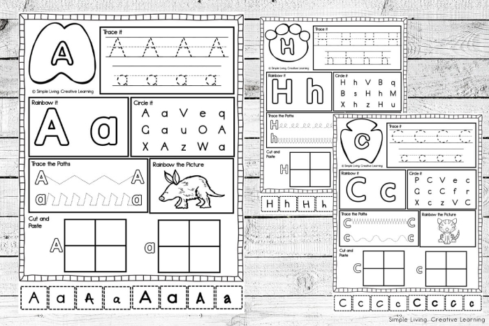Colorful Animal Alphabet Placemat worksheet for Pre-K students showcasing letters and corresponding animals