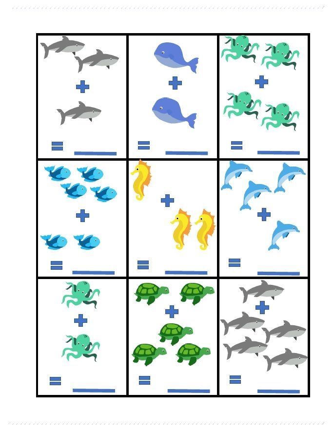 Pre-K animal picture addition worksheet featuring zebras and tigers to count