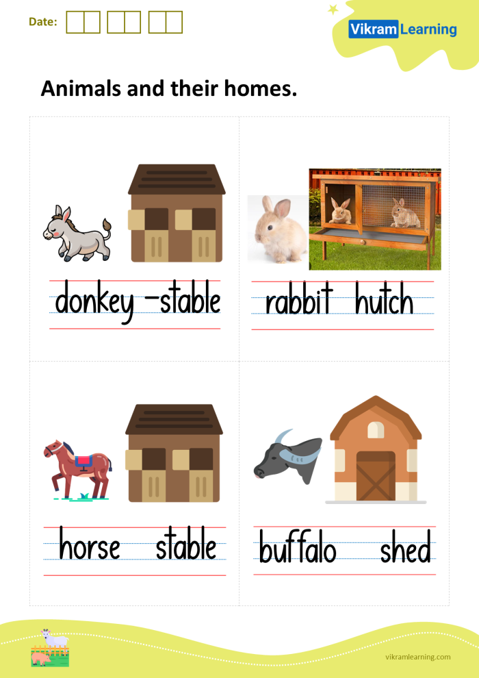 Animals and Their Homes Matching Activity for Preschoolers Number 4 Pre-K worksheet page featuring various animals matching with their correct habitats for early counting and science practice